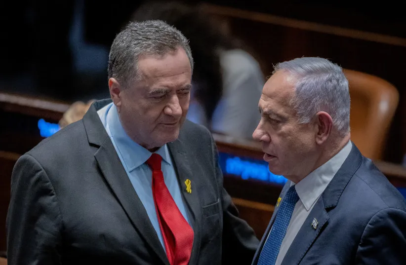 Prime Minister Benjamin Netanyahu and Defense Minister Israel Katz seen in the Knesset plenum, December 16, 2024